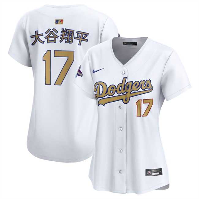 Womens Los Angeles Dodgers #17 Ohtani White 2025 Gold Collection Limited Stitched Jersey Dzhi